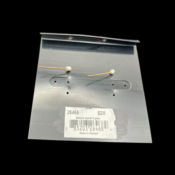 Cookie Lee Earrings Copper Tone Dangle Three Bead Amber Color Silver Gray Beads - Picture 5 of 6